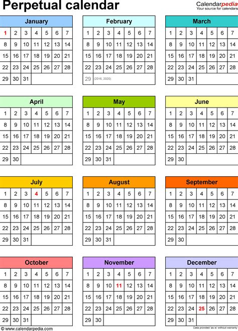 Free Printable Perpetual Calendar Templates Calendar Inspiration Design