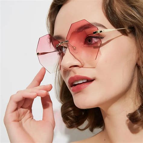 mincl 2019 polygon sunglasses women brand designer rimless fashion sun glasses for men metal