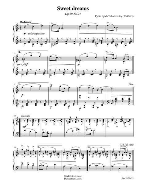 Sweet Dreams Tchaikovsky Sheet Music For Piano Solo Easy