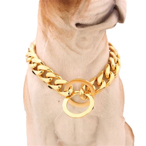 15mm Strong Gold Stainless Steel Slip Dog Collar Metal Dogs Training