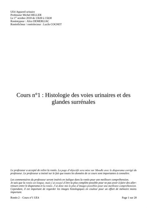 Pdf Cours N Histologie Des Voies Urinaires Et Des Glandes