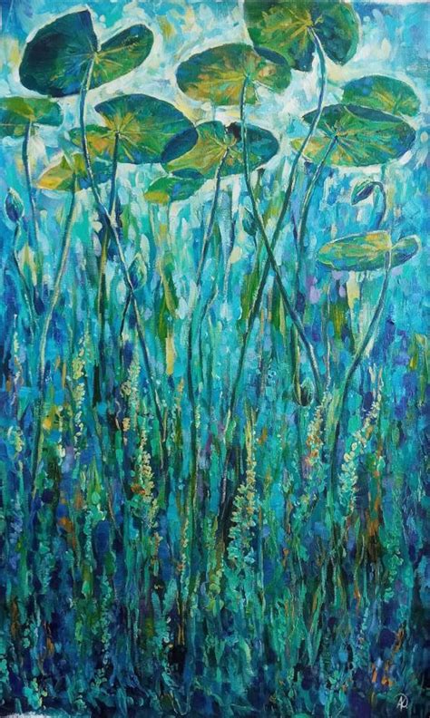 Lily Pond Painting Water Lilies Pads Underwater Art Acrylic Etsy Uk