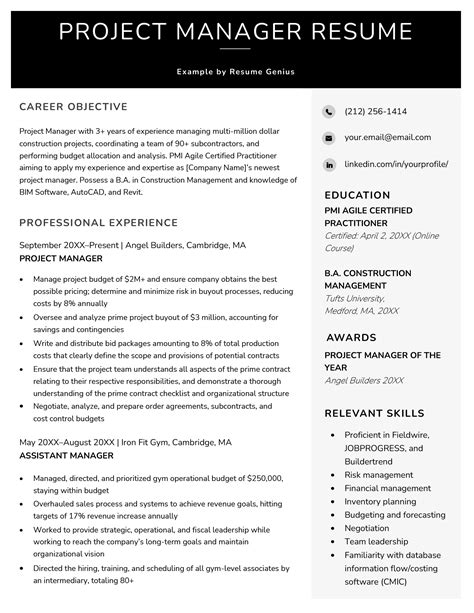 22 Sample Project Manager Resume Template Sampletemplatess Riset