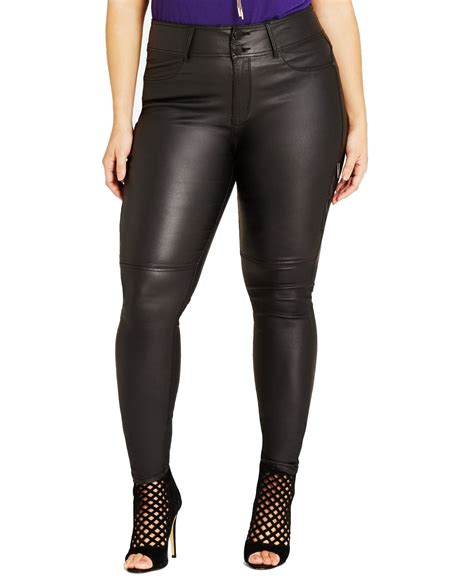 Chic Denim Womens Plus Faux Leather Pants Stretch Walmart Com