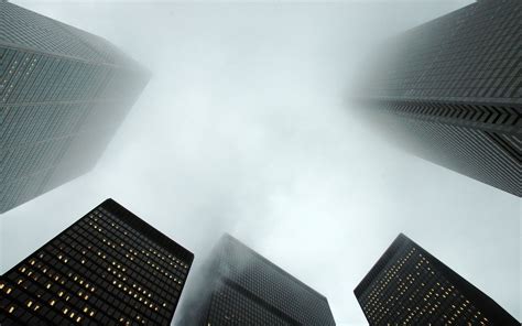 Mist Worms Eye View Skyscraper Building Architecture Hd Wallpaper