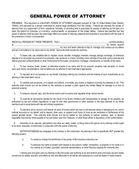 Free 11 Sample General Power Of Attorney Forms In Pdf Ms Word
