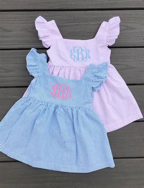 Monogrammed Seersucker Dress Preppy Personalized Baby And Etsy