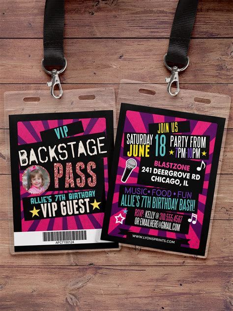 Birthday Invitation Rock Star VIP PASS Backstage Pass