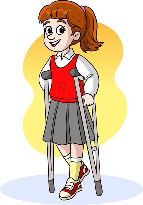 Beautiful Short Leg Girl On Crutches Clipart