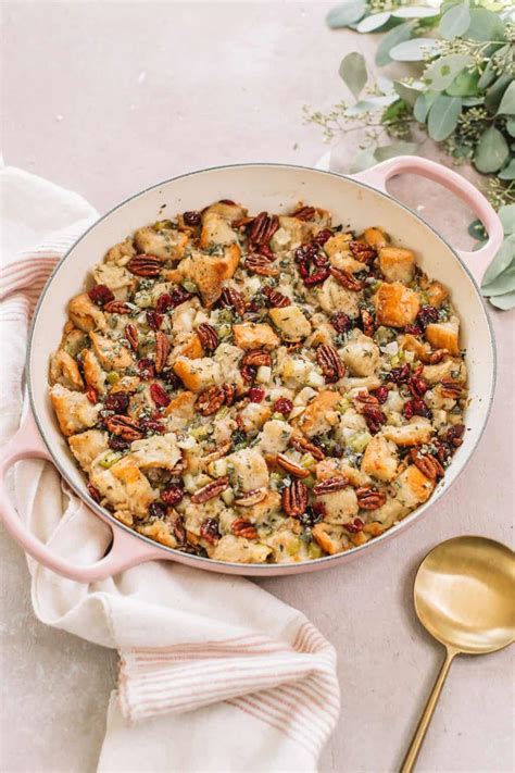 Easy vegetarian apple cranberry stuffing made from scratch. Herb Apple Stuffing with Pecans | The College Housewife