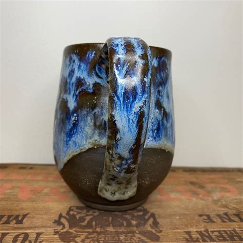 Dark Blue Glaze On Brown Clay 18 Oz Pottery Mug Handmade Etsy