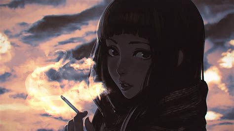 Anime Girl Smoking Drawing