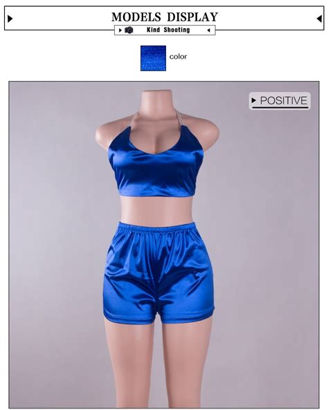 Sexy Two Piece Satin V Neck Backless Crop Top Shorts Set