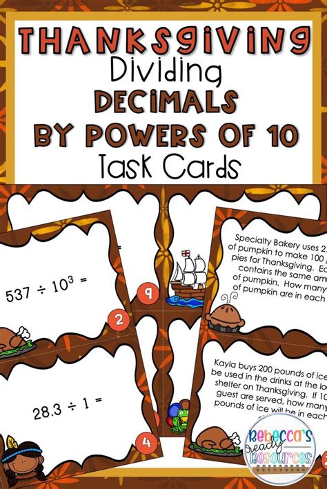 Thanksgiving Dividing Decimals By Powers Of 10 Task Cards Task Cards