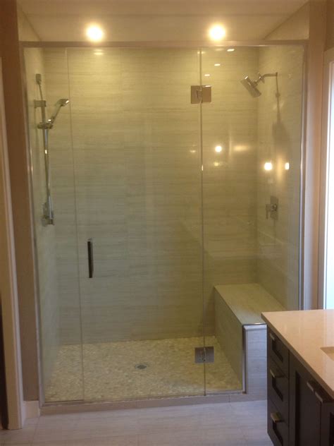 Inline Shower With Bench Glass To Glass Mounted Hinges Glass Shower Enclosures Inline Hinges