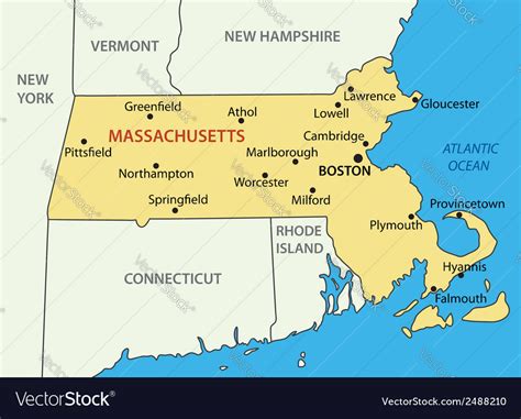 Commonwealth Of Massachusetts Map Royalty Free Vector