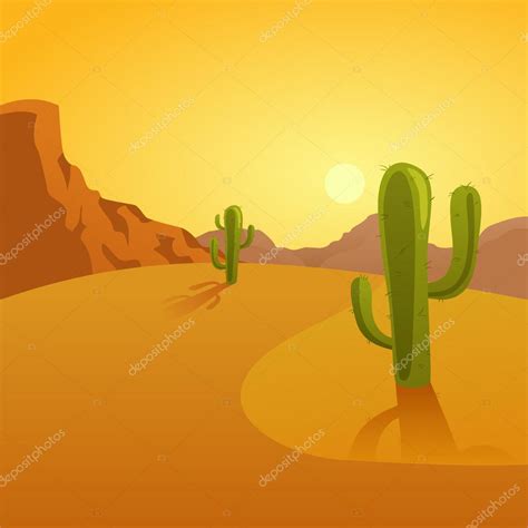 Cartoon Illustration Of A Desert Background With Cactuses Stock