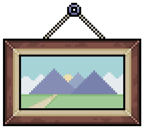 Pixel Art Landscape Painting Frame Vector Icon For 8bit Game On White