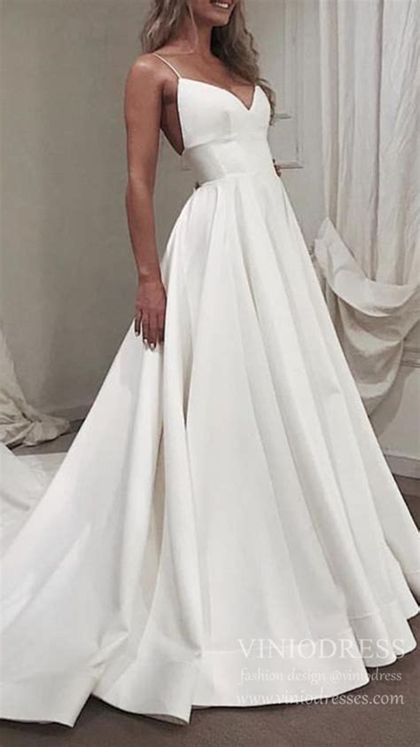 Simple wedding dresses are not necessarily plain. Spaghetti Strap V Neck Simple Wedding Dresses with Long ...