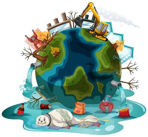 Free Vector Illustration With Pollutions On Earth