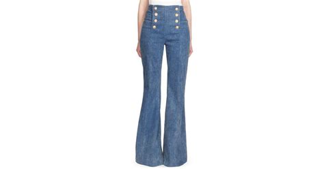 Balmain High Waisted Bell Bottom Jeans In Blue Lyst