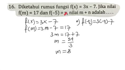 Diketahui Rumus Fungsi F X 3x 7 Jika Nilai F M 17 Dan F 5 N Nilai