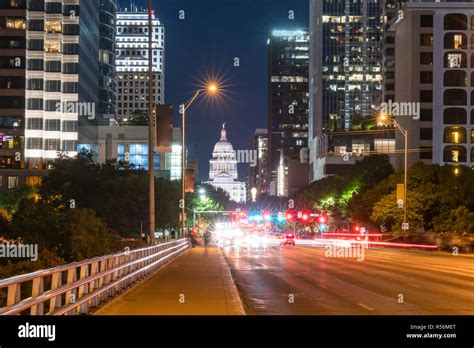 Austin Texas Capitol Building From The Congress Avenue Bridge At Night