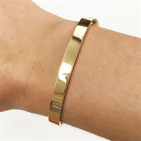 Solid 14k Yellow Gold Oval Bangle 6 Mm Flat Plain Gold Etsy