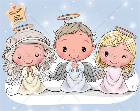 Three Cute Angels Png Digital Download Angel Clipart Party Etsy In 2021 Christmas Angels