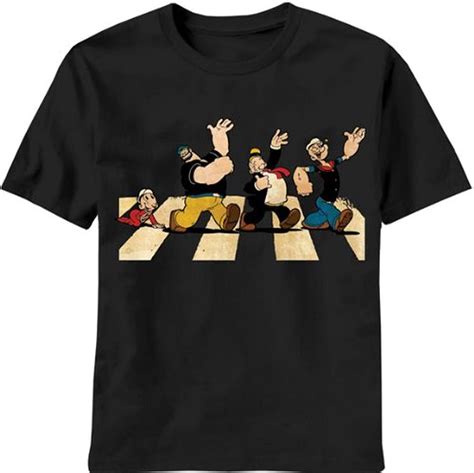 Popeye The Sailor Man Single File Line Adult Black T Shirt Minaze