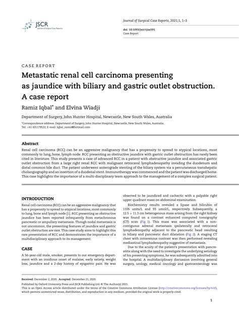 Pdf Metastatic Renal Cell Carcinoma Presenting As Jaundice With