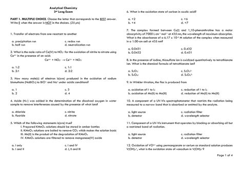 SOLUTION Analytical Chemistry Sample Exam 3 Studypool