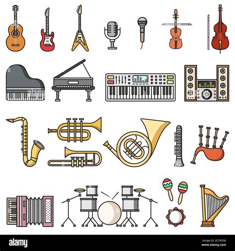 Iconos De Instrumentos Musicales Vector Aislado Coloridas