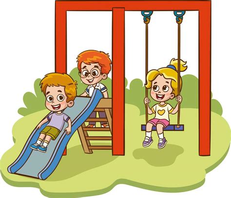 Children Playing On The Playground Vector Illustration In A Cartoon