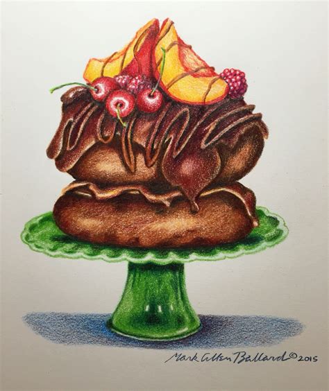 Chocolate And Fruit Dessert Color Pencil Drawing Fruit Desserts