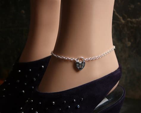 Discrete Padlock Slave Ankle Chain Bracelet Padlock Bdsm Anklet Sterling Silver Choose Plain