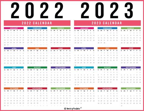 2022 Calendar 2023 Printable Pdf