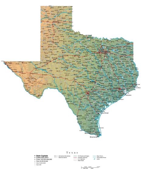 Texas Illustrator Vector Map With Cities Roads And Photoshop Terrain Image