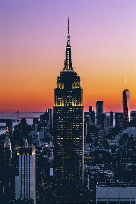 Empire State Building At Sunset New York City Painting By Elaine