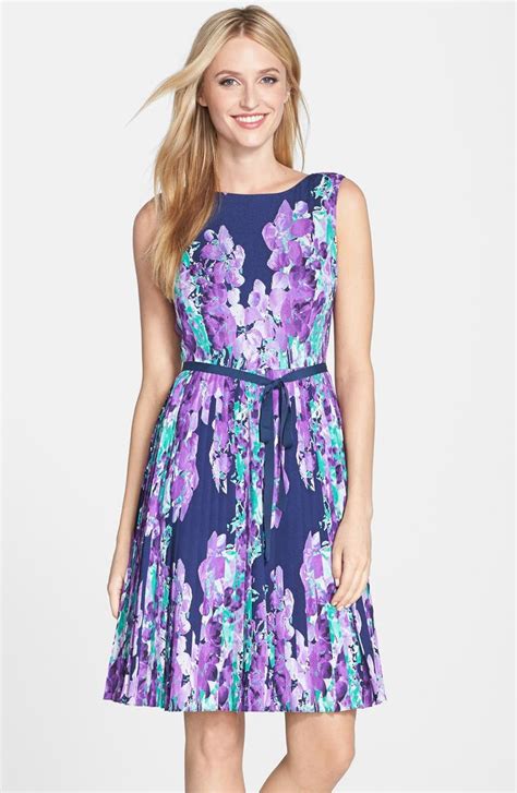 Adrianna Papell Floral Print Pleat Fit And Flare Dress Nordstrom