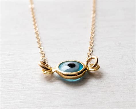 Dainty Evil Eye Necklace Gold Filled Evil Eye Choker Turquoise Blue