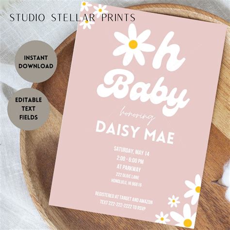 Oh Baby Daisy Theme Baby Shower Invitation Baby Shower Etsy