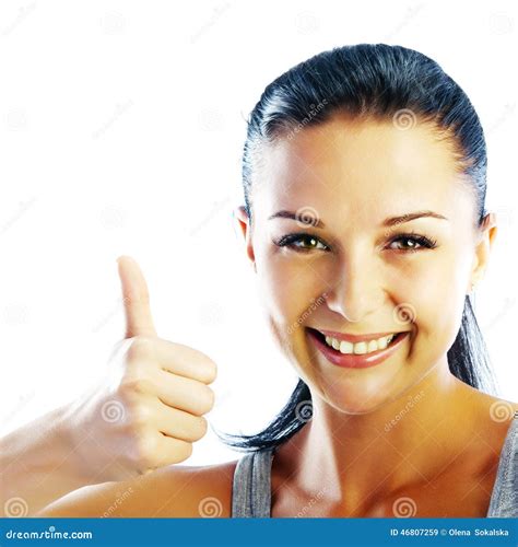Model With Thumb Up Gesture Stock Image Image Of Nice Brunette 46807259