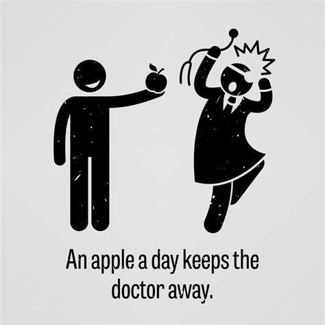An Apple A Day Keeps The Doctor Away Funny Version Stick Figure Pictogram Sayings Vector