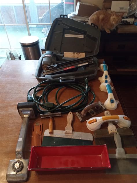 January tool Haul. Drywall tools, glass holding suction cups, carpet