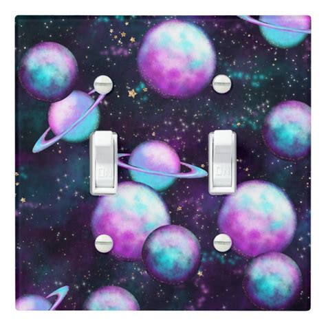 Solar System Glow Cosmic Blue Purple Pink Planet Light Switch Cover