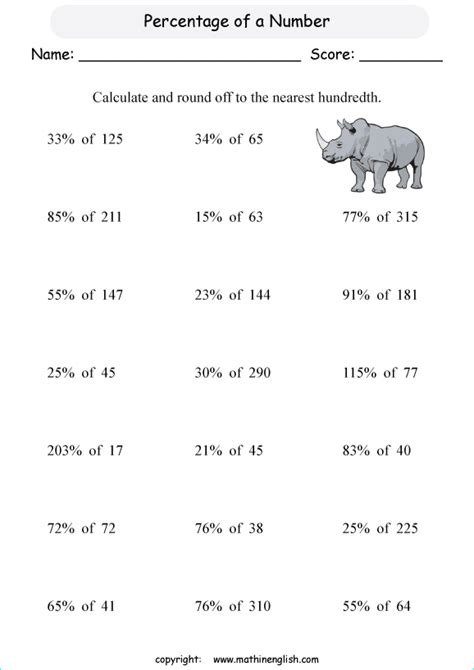 Percentage Of Whole Numbers Worksheets Grade 6