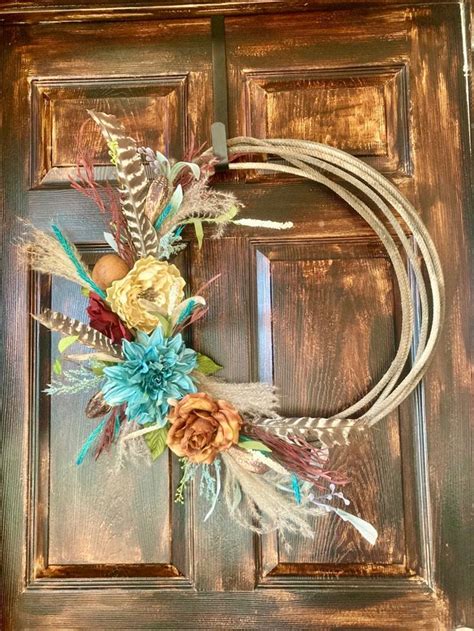 Antler Floral Rope Wreath Lariat Wreath Lasso Wreath Etsy Western Crafts Door Wreaths Diy