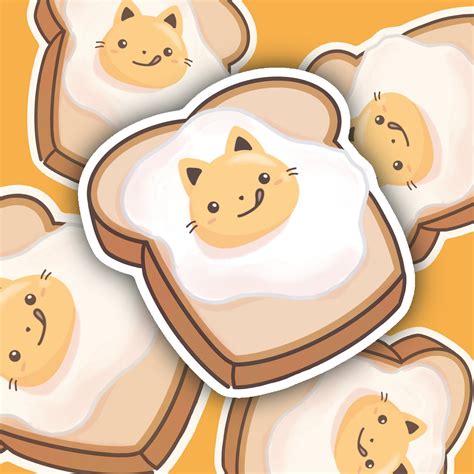 Cute Chibi Cat Bread Vinyl Sticker Animal Sticker Etsy