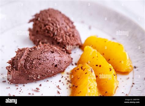 Vegan Chocolate Mousse With Caramelized Oranges Stock Photo Alamy